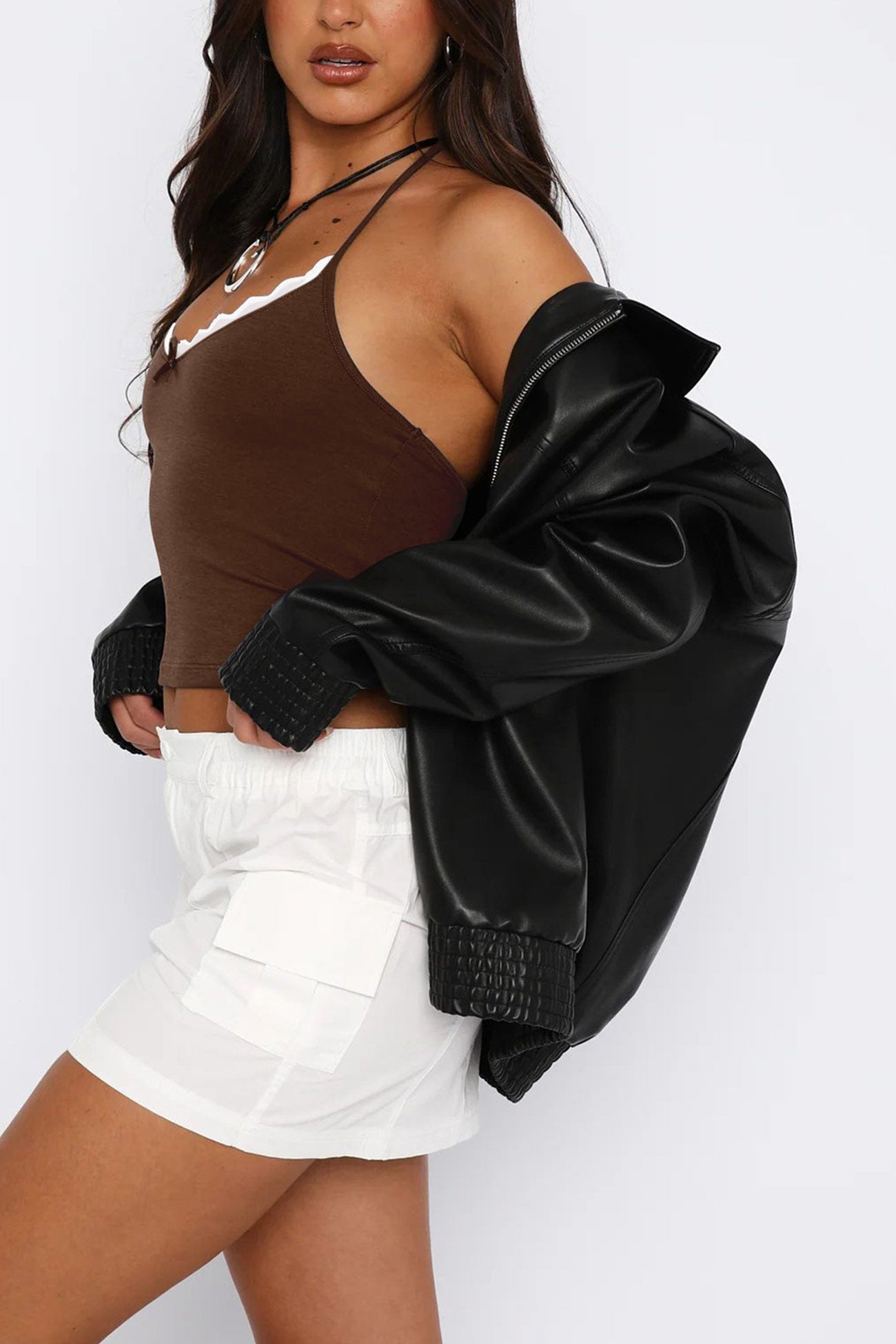 Fudus Contrast Halterneck Cropped Top