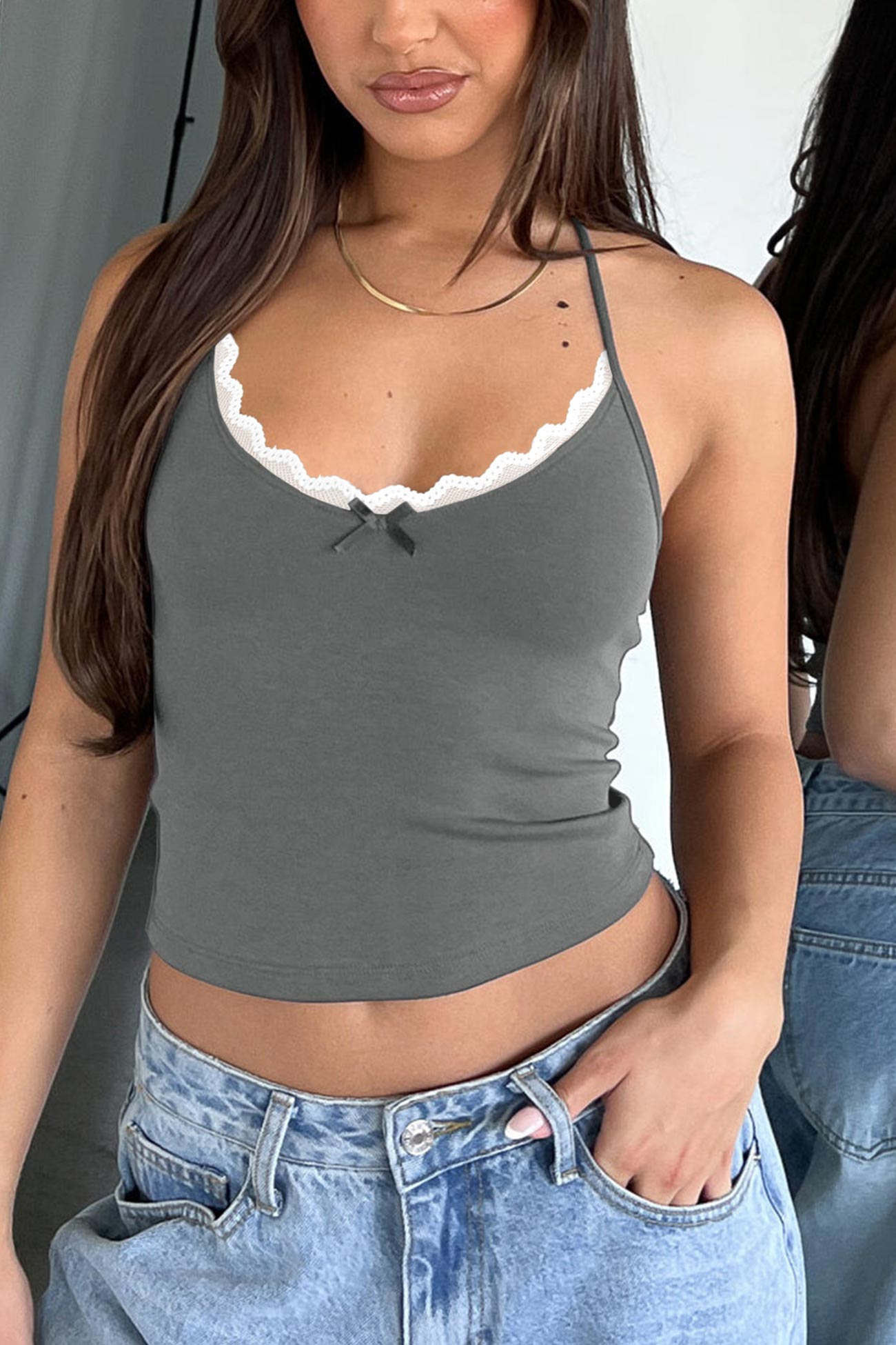 Fudus Contrast Halterneck Cropped Top