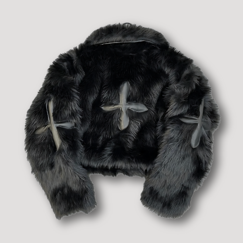 Kory Cropped Faux Fur Patchwork Jacket