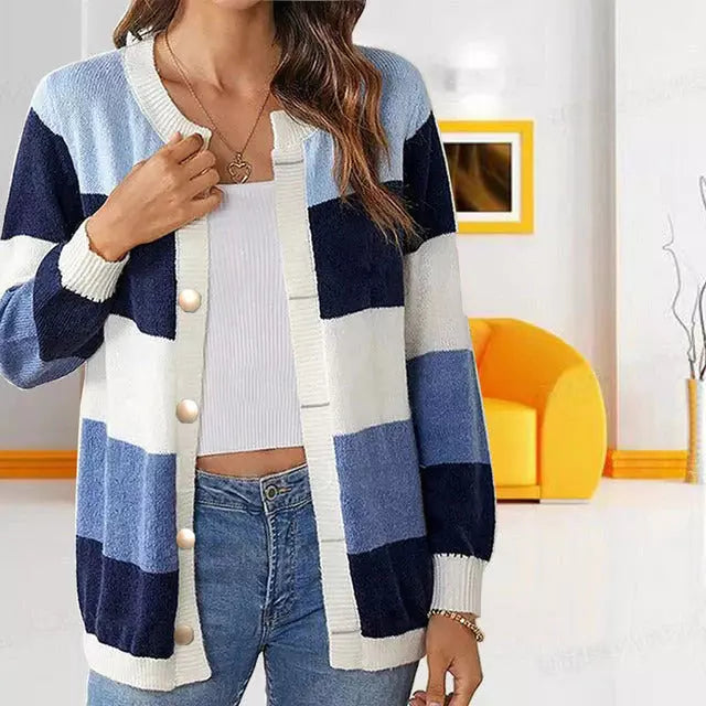 Krohn-e | Gestreifte Strickjacke mit Sanften Farbtönen