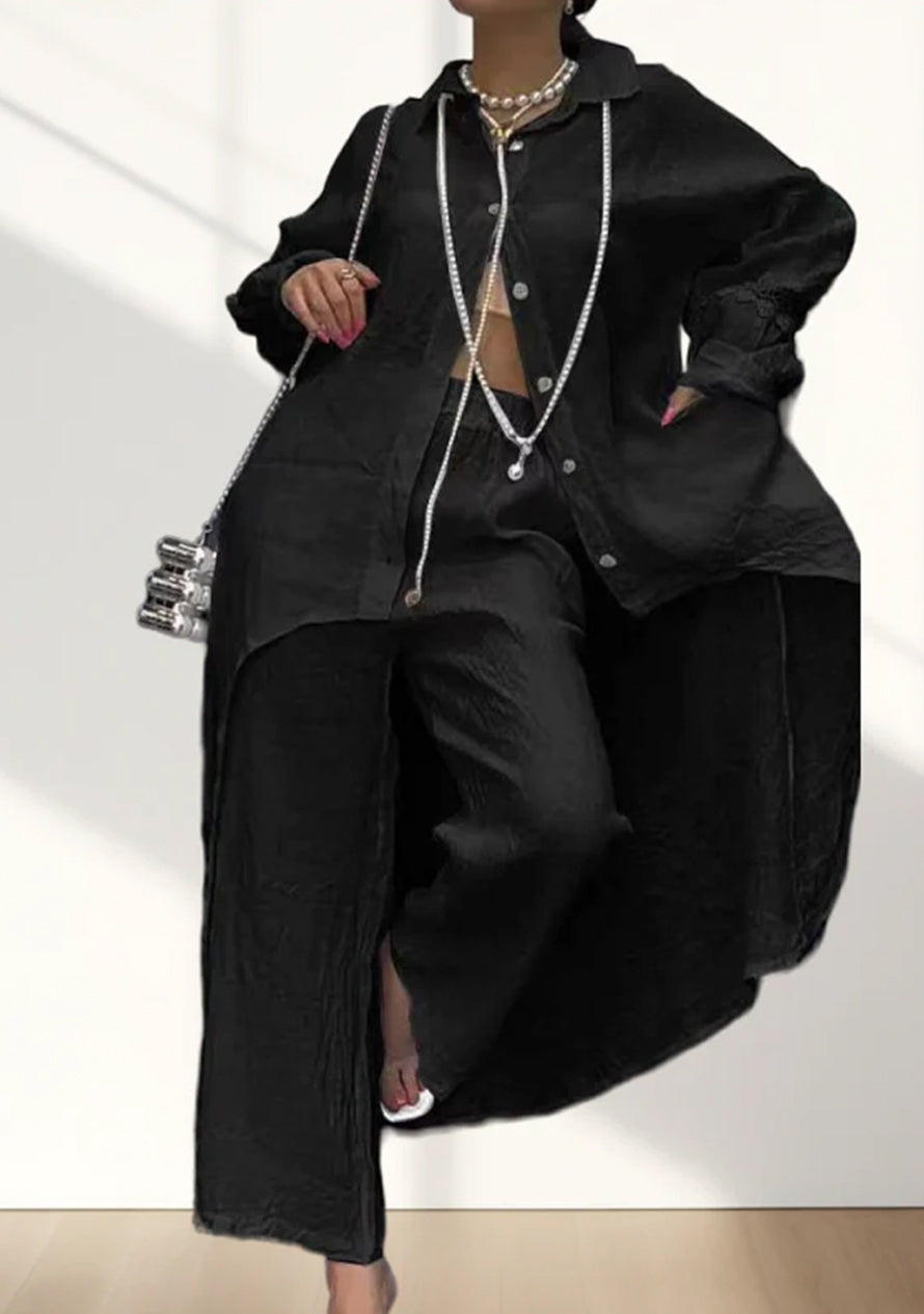 Leana: Modernes, unifarbenes Zweiteiler-Set für Damen mit Langarm-Shirt und Hose