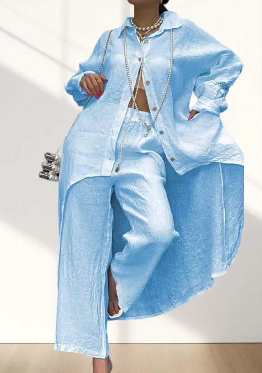 Leana: Modernes, unifarbenes Zweiteiler-Set für Damen mit Langarm-Shirt und Hose