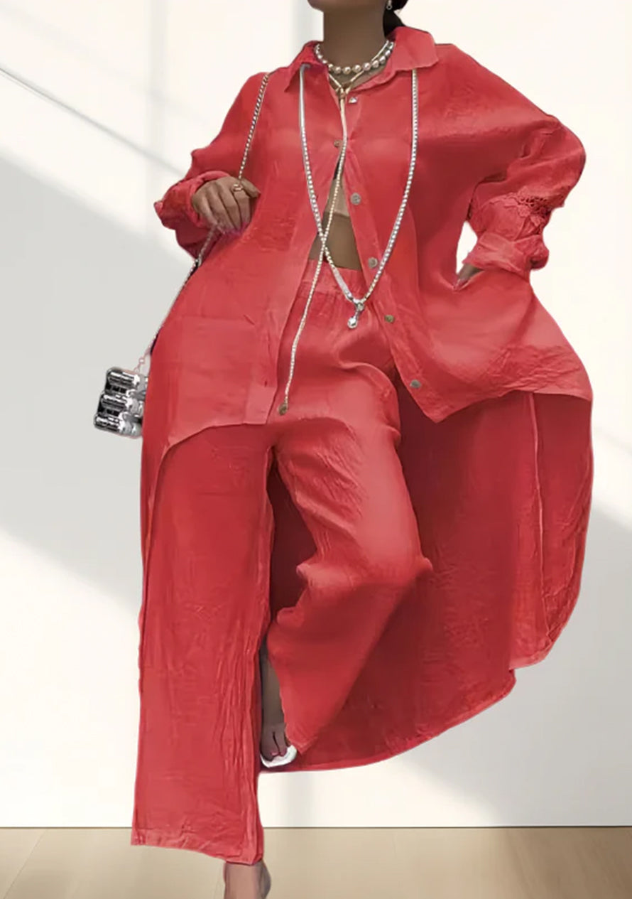 Leana: Modernes, unifarbenes Zweiteiler-Set für Damen mit Langarm-Shirt und Hose