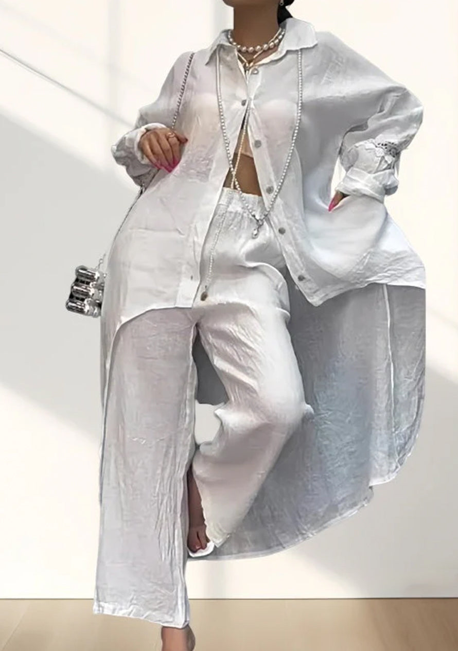 Leana: Modernes, unifarbenes Zweiteiler-Set für Damen mit Langarm-Shirt und Hose