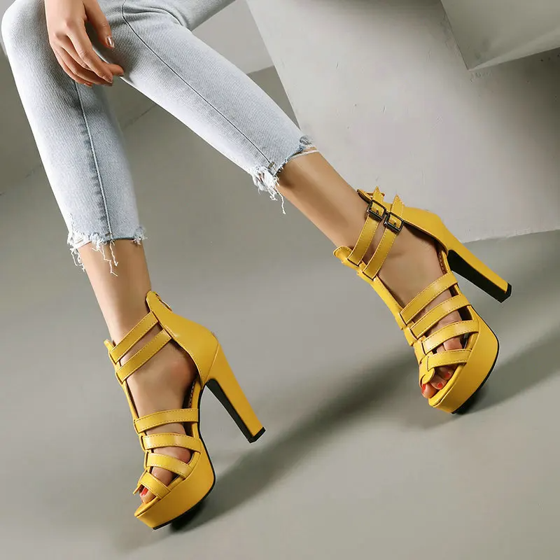 KROHN-E Damen Platform-Sandalen Leder Wide Fit Flach
