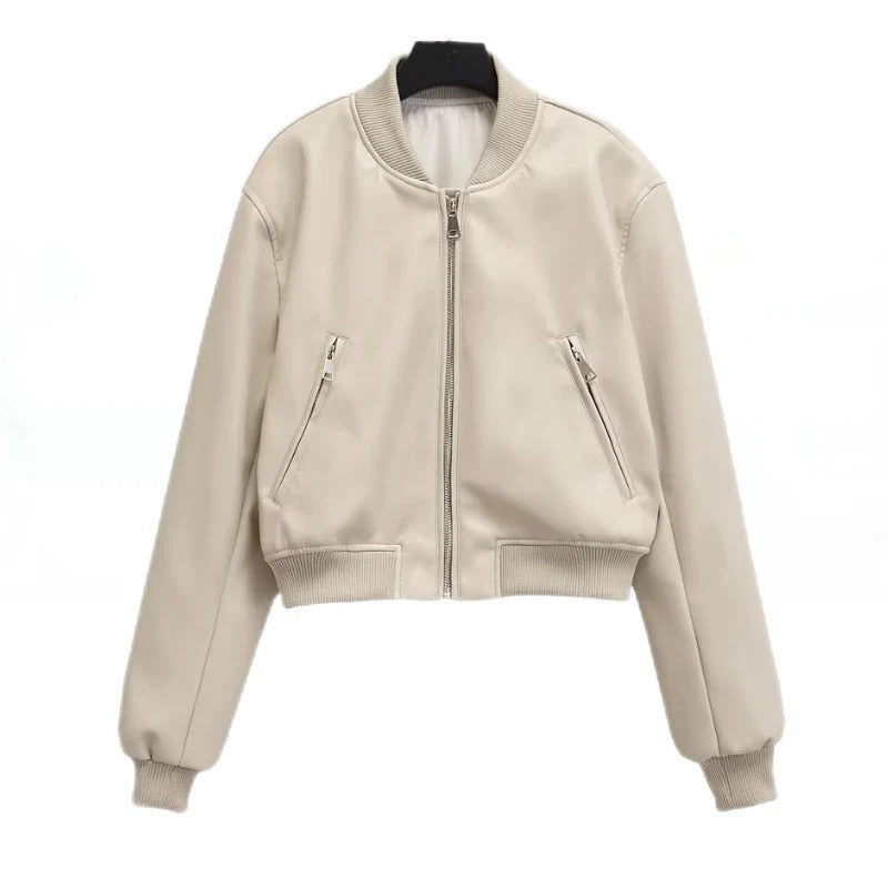 Leyam Bomberjacke aus Kunstleder, Cropped