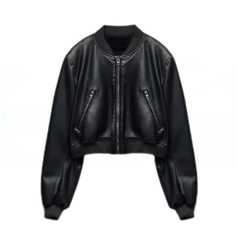 Leyam Bomberjacke aus Kunstleder, Cropped