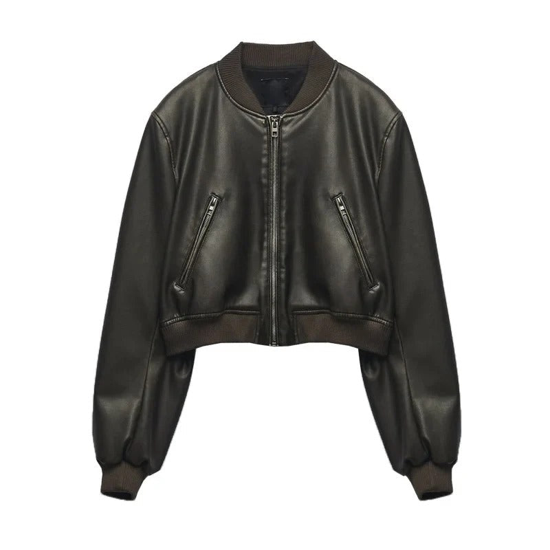 Leyam Bomberjacke aus Kunstleder, Cropped