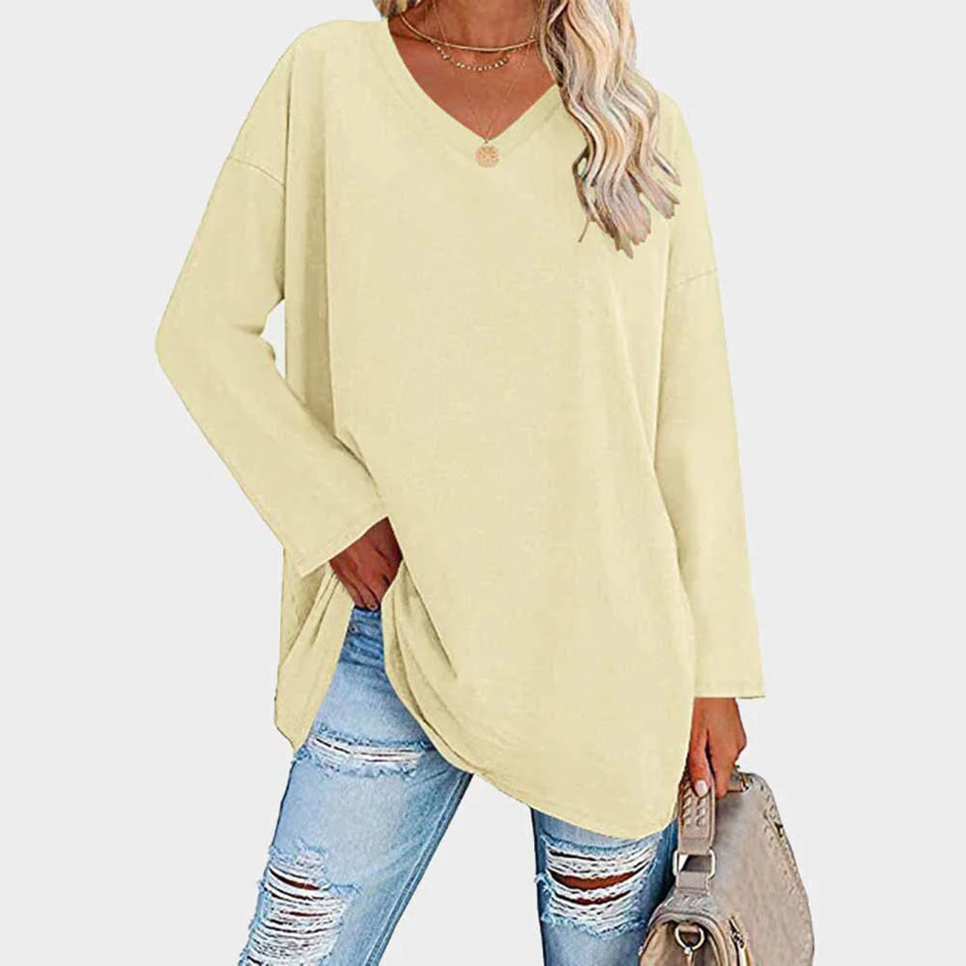 Cora | Damen Longshirt V-Ausschnitt Langarm Übergroß Sommer