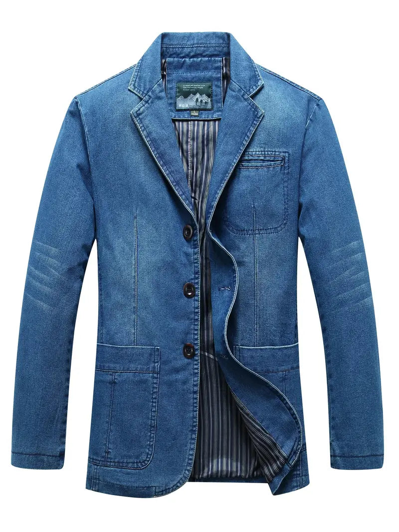 Herren Denim Blazer von Shileka: Langarm, einreihig, mit Tasche