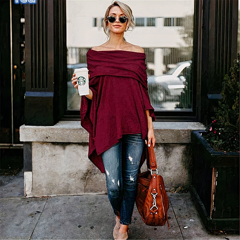 Fudus Damen Off-Shoulder Langarm-Oberteil Cian Fashion