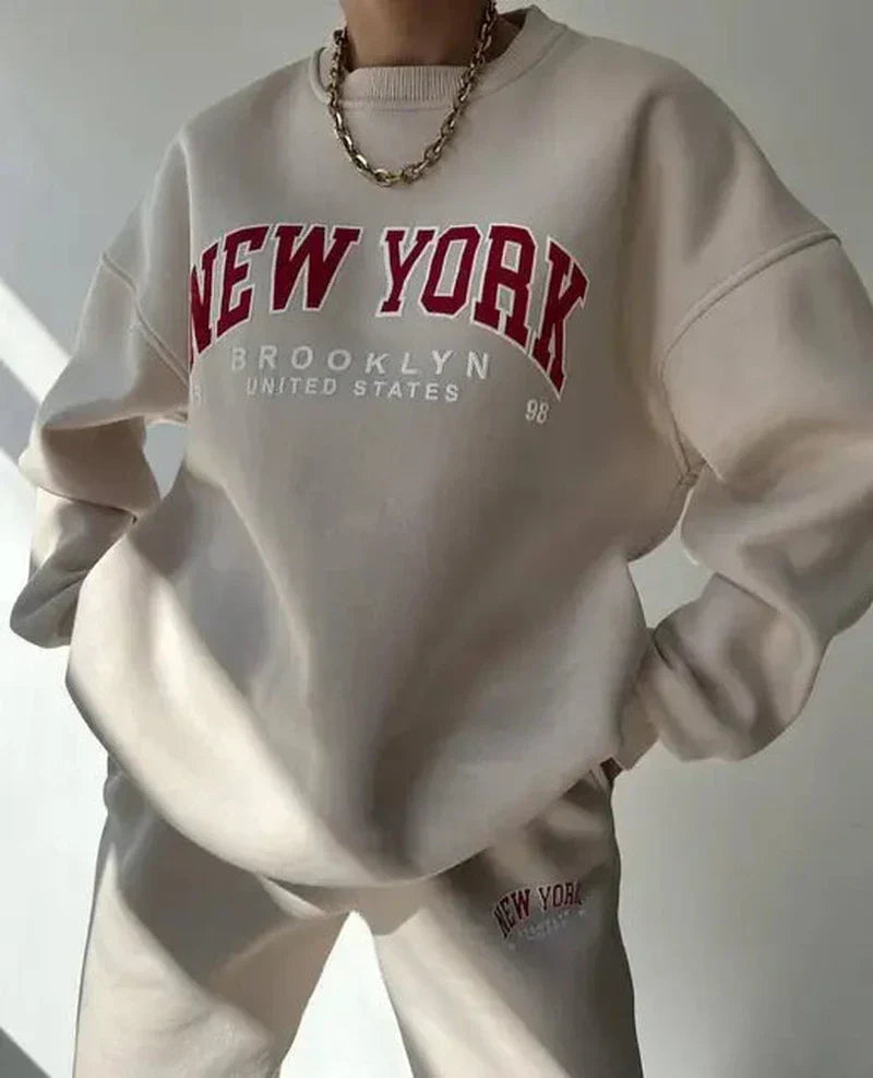 Bequemer Baumwollmischpullover im New Yorker Stil von Fudus