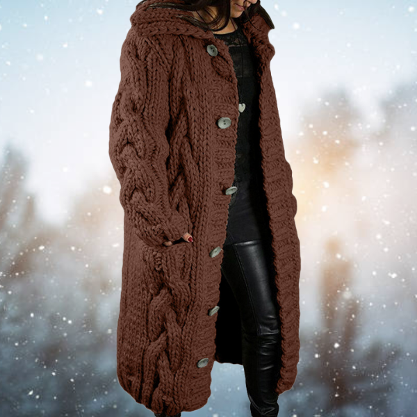 Krohn-e | Verlängerte Strickjacke mit Geflochtenem Design Robuste Acrylwolle Perfekt für Kaltes Wetter