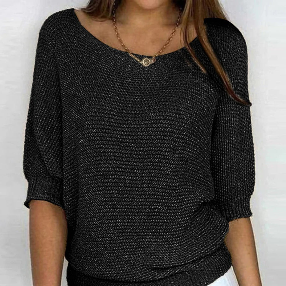 Krohn-e | Luftige Damenbluse mit Stilvollem Gestricktem Muster