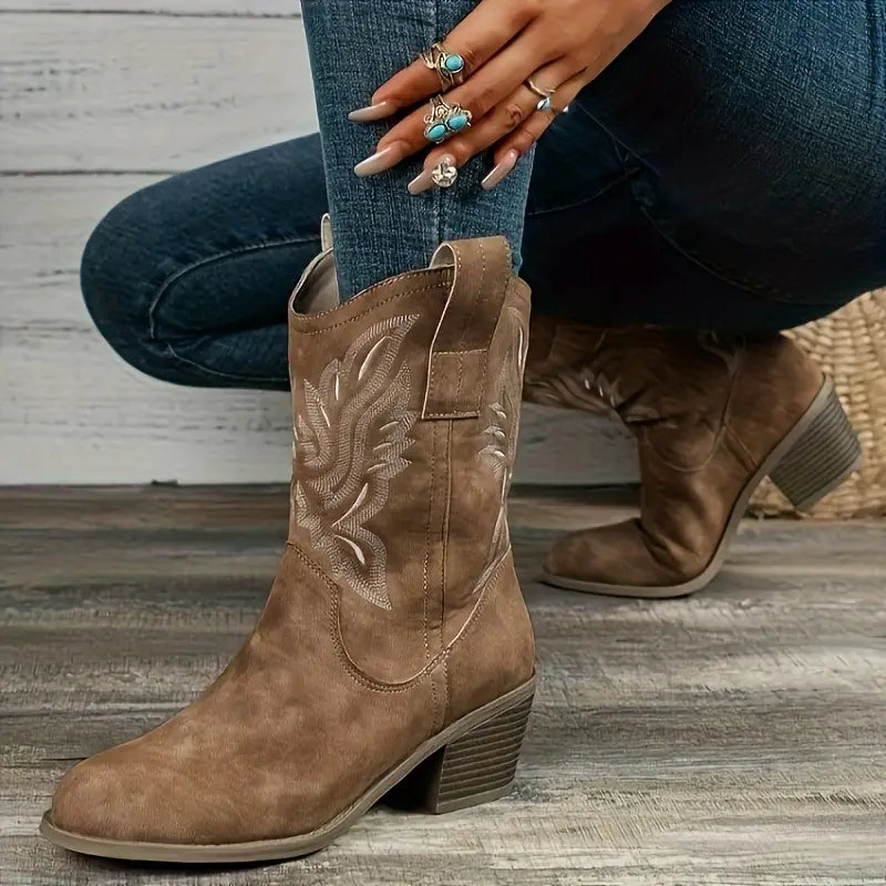 Krohn-e | Cowboy Damen Stiefeletten mit Absatz