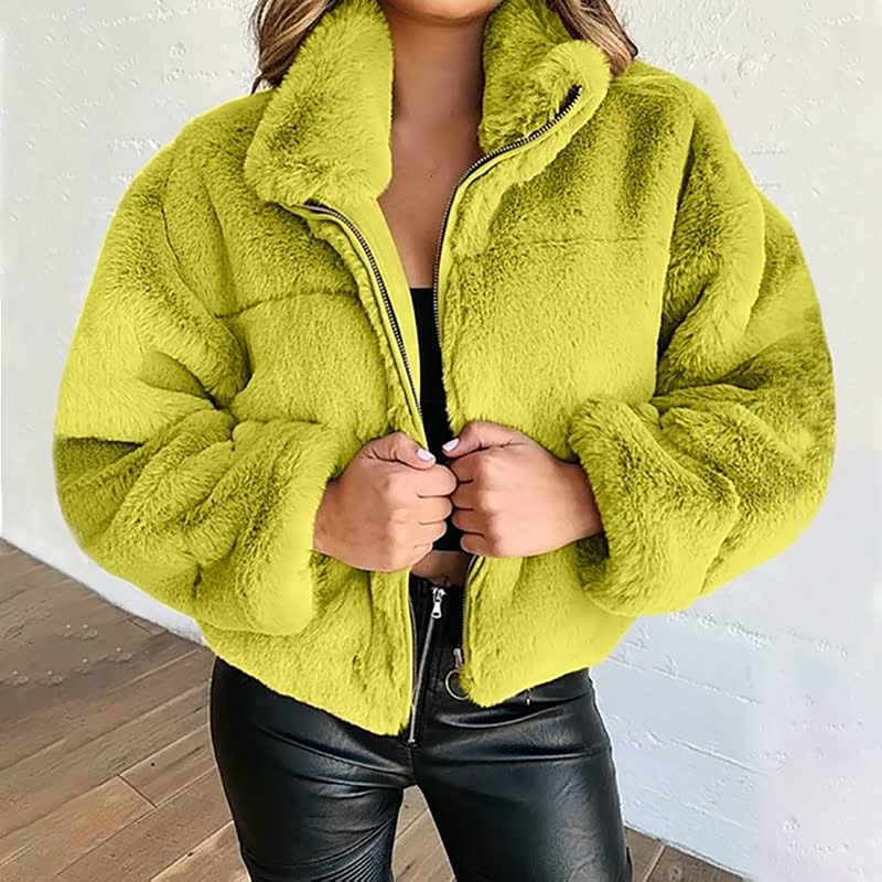 Krohn-e | Warme Damen Teddyjacke mit Reißverschluss und Hohem Kragen