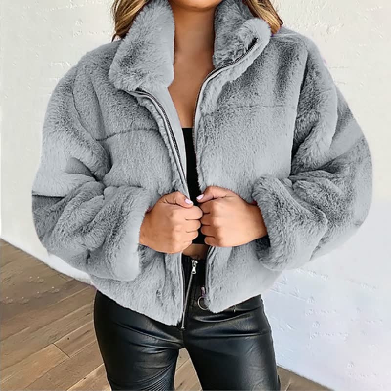 Krohn-e | Warme Damen Teddyjacke mit Reißverschluss und Hohem Kragen
