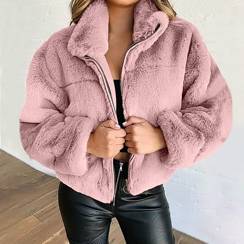 Krohn-e | Warme Damen Teddyjacke mit Reißverschluss und Hohem Kragen