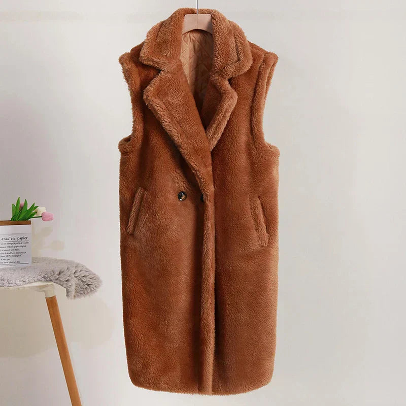Krohn-e | Damenfütterung Ohne Ärmel Aus Plüsch Wintermantel