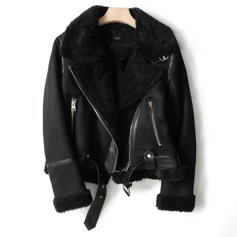 Krohn-e | Leder Damenjacke mit Sherpa-Futter