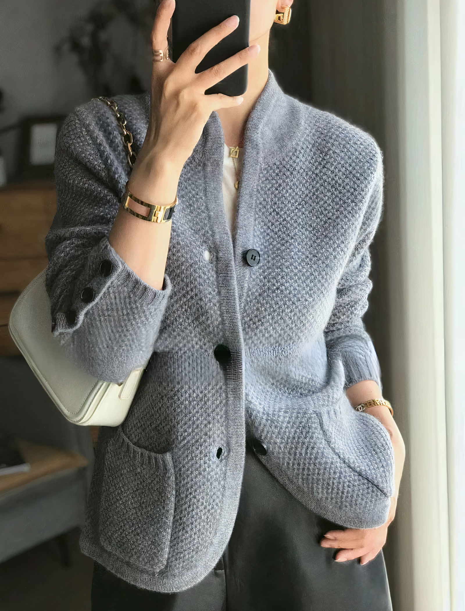 Krohn-e | eleganter Kaschmir-Cardigan mit Knopfverschluss für Frauen