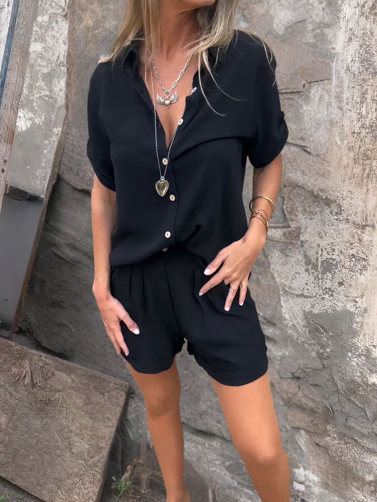 Relaxed Shorts and Blouse Set - Marlea