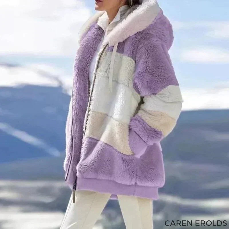 Weiche Tweed Kapuzenjacke mit flauschigem Wollfutter