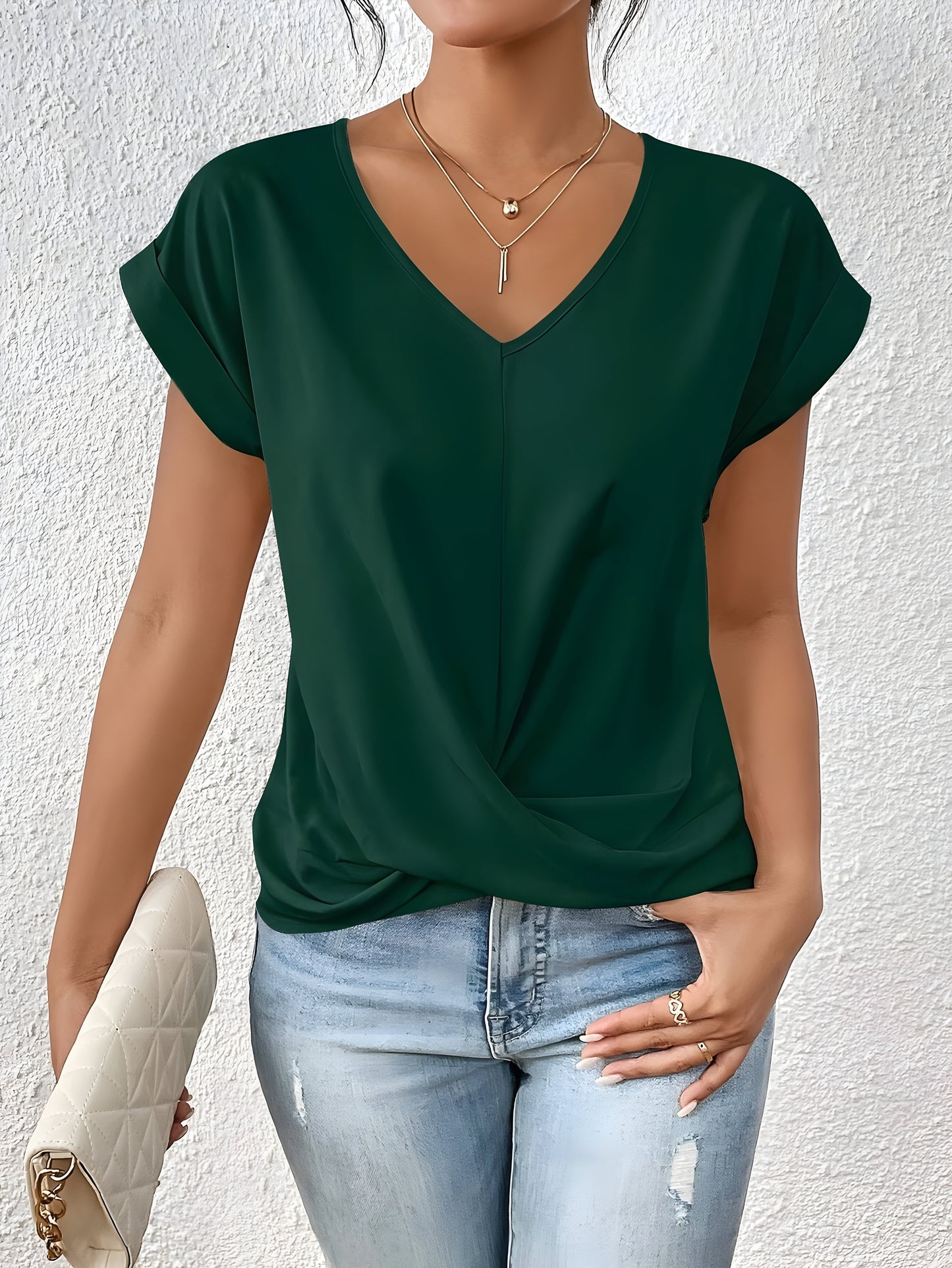 Lia | Damen Bluse Kurzarm V-Ausschnitt Twist-Front
