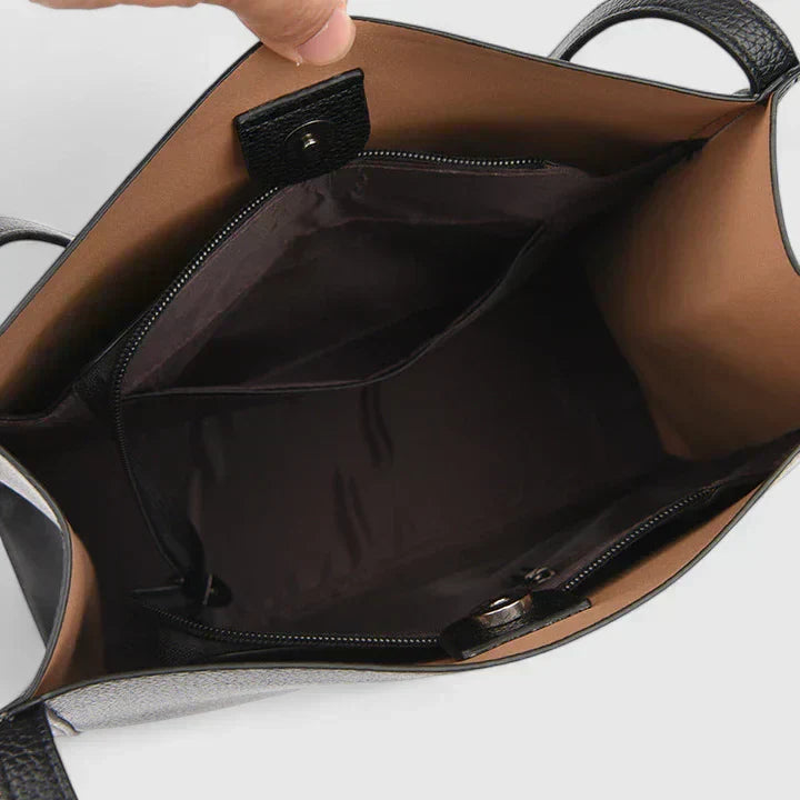 KROHN-E Damen Strukturierte Handtasche Reißverschluss Schwarz