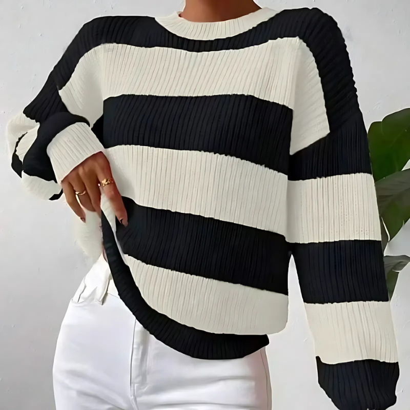 Krohn-e | Weicher Damenpullover mit Langen Ärmeln und Streifen