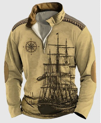 Fudus Vintage-Fleece-Pullover mit Reißverschluss