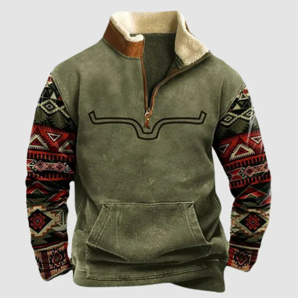 Fudus Vintage-Fleece-Pullover mit Reißverschluss
