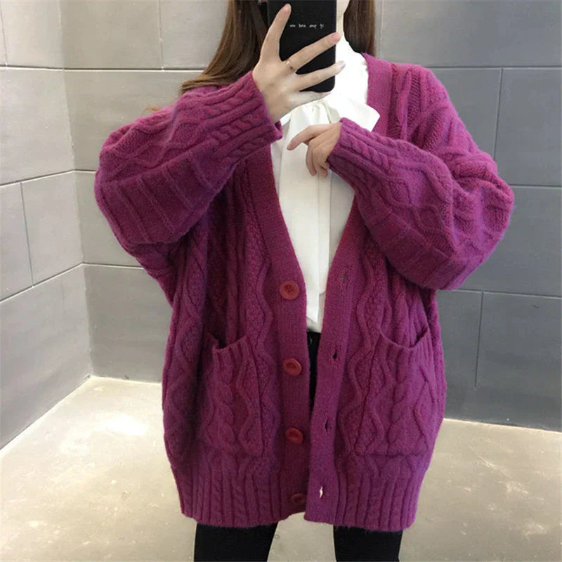 Krohn-e | gestrickte Jacke Lang, dick und warm