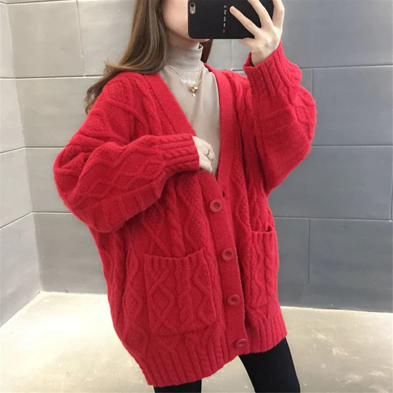 Krohn-e | gestrickte Jacke Lang, dick und warm