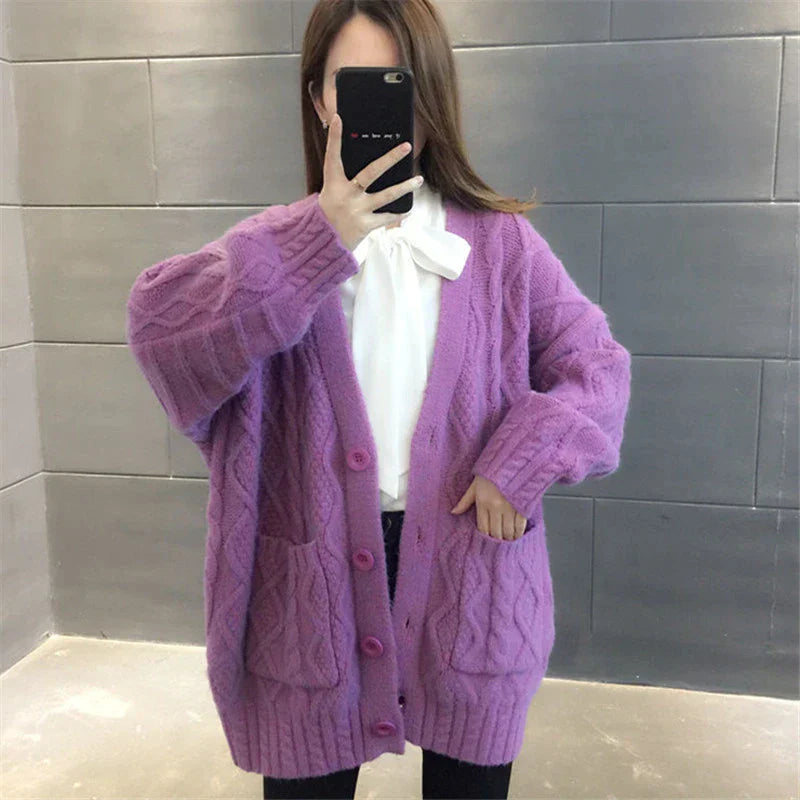 Krohn-e | gestrickte Jacke Lang, dick und warm