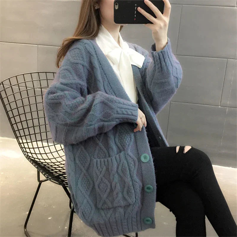 Krohn-e | gestrickte Jacke Lang, dick und warm