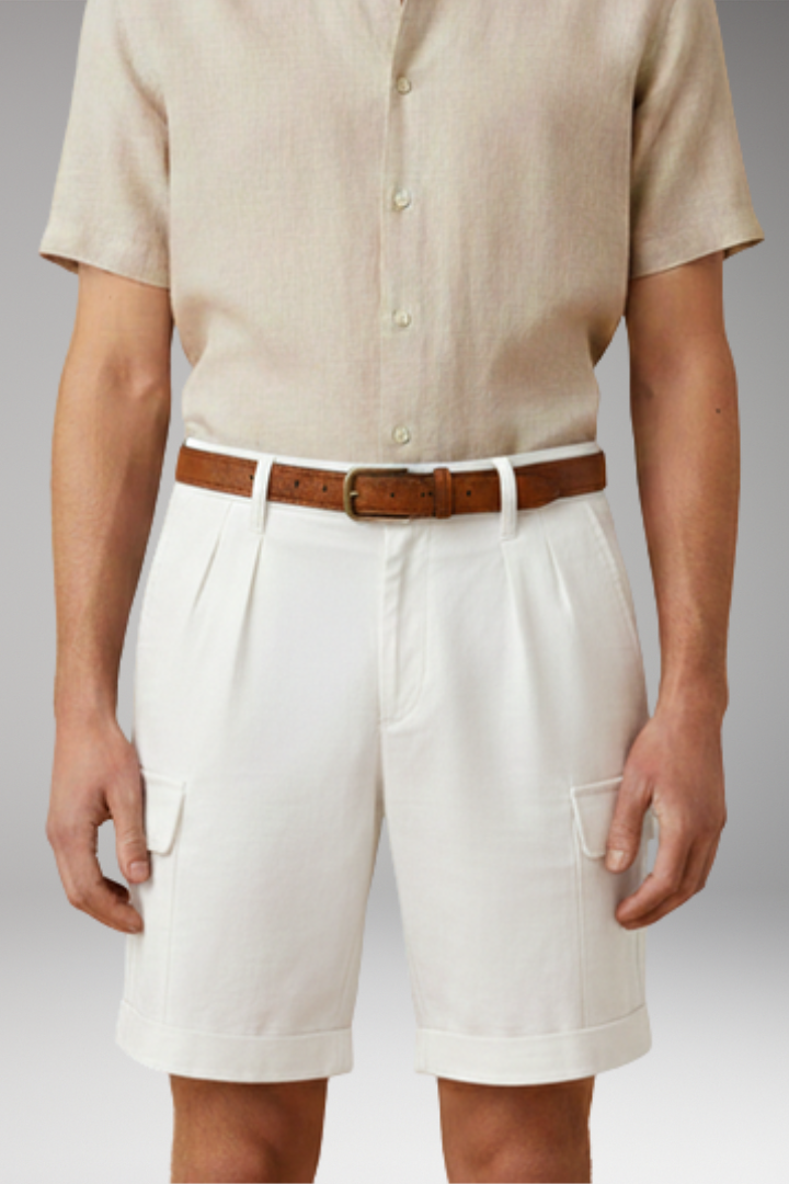 KROHN-E Herren Cargo-Shorts Leinen-Mix Gürtelschlaufen Sommer