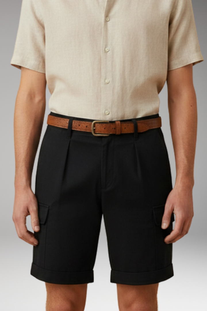 KROHN-E Herren Cargo-Shorts Leinen-Mix Gürtelschlaufen Sommer