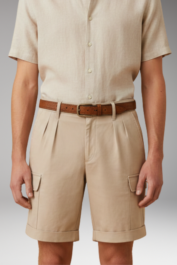 KROHN-E Herren Cargo-Shorts Leinen-Mix Gürtelschlaufen Sommer