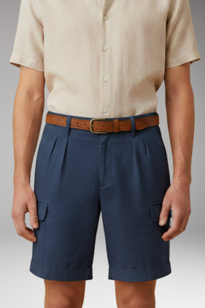 KROHN-E Herren Cargo-Shorts Leinen-Mix Gürtelschlaufen Sommer