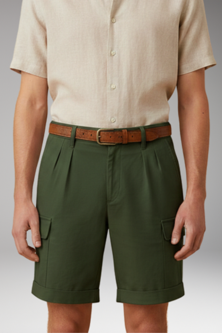 KROHN-E Herren Cargo-Shorts Leinen-Mix Gürtelschlaufen Sommer