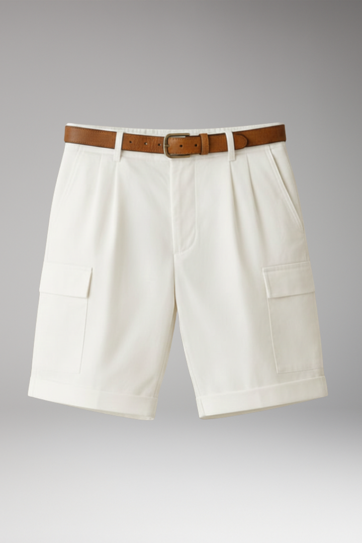 KROHN-E Herren Cargo-Shorts Leinen-Mix Beige