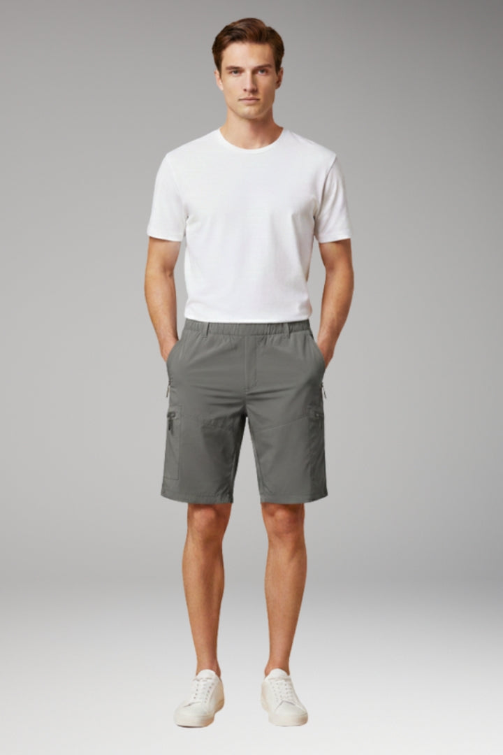 KROHN-E Herren Cargo-Shorts Elastikbund Reißverschluss-Taschen Outdoor