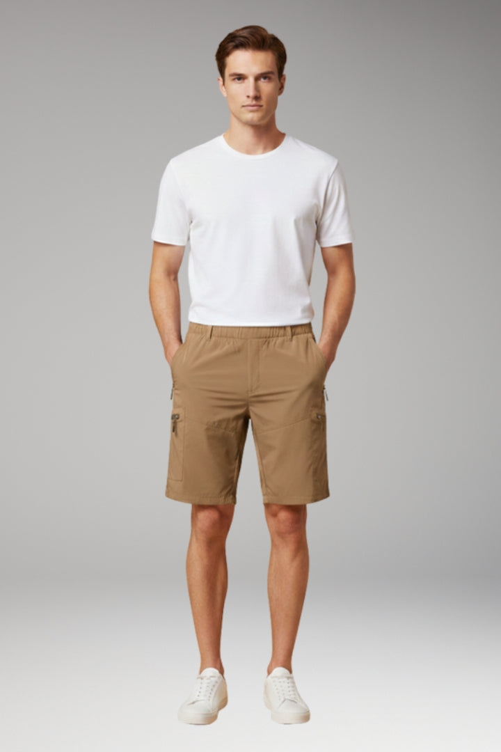 KROHN-E Herren Cargo-Shorts Elastikbund Reißverschluss-Taschen Outdoor