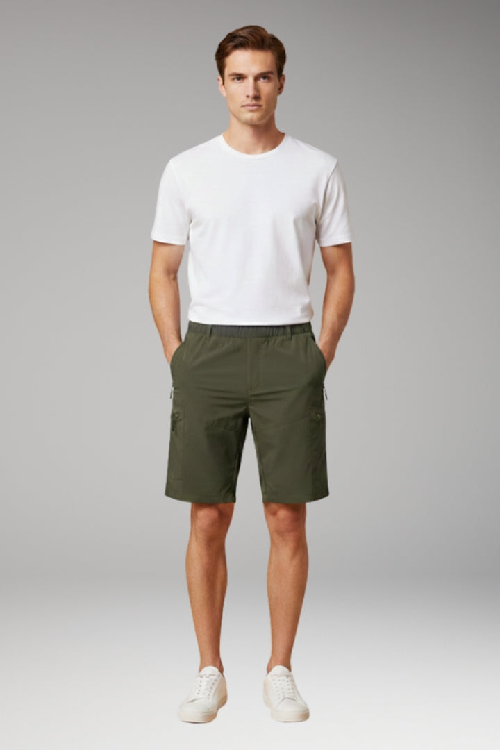 KROHN-E Herren Cargo-Shorts Elastikbund Reißverschluss-Taschen Outdoor