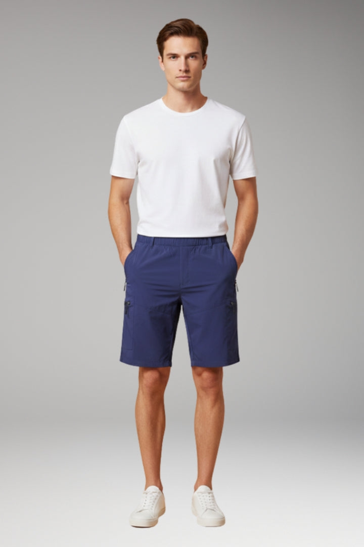 KROHN-E Herren Cargo-Shorts Elastikbund Reißverschluss-Taschen Outdoor