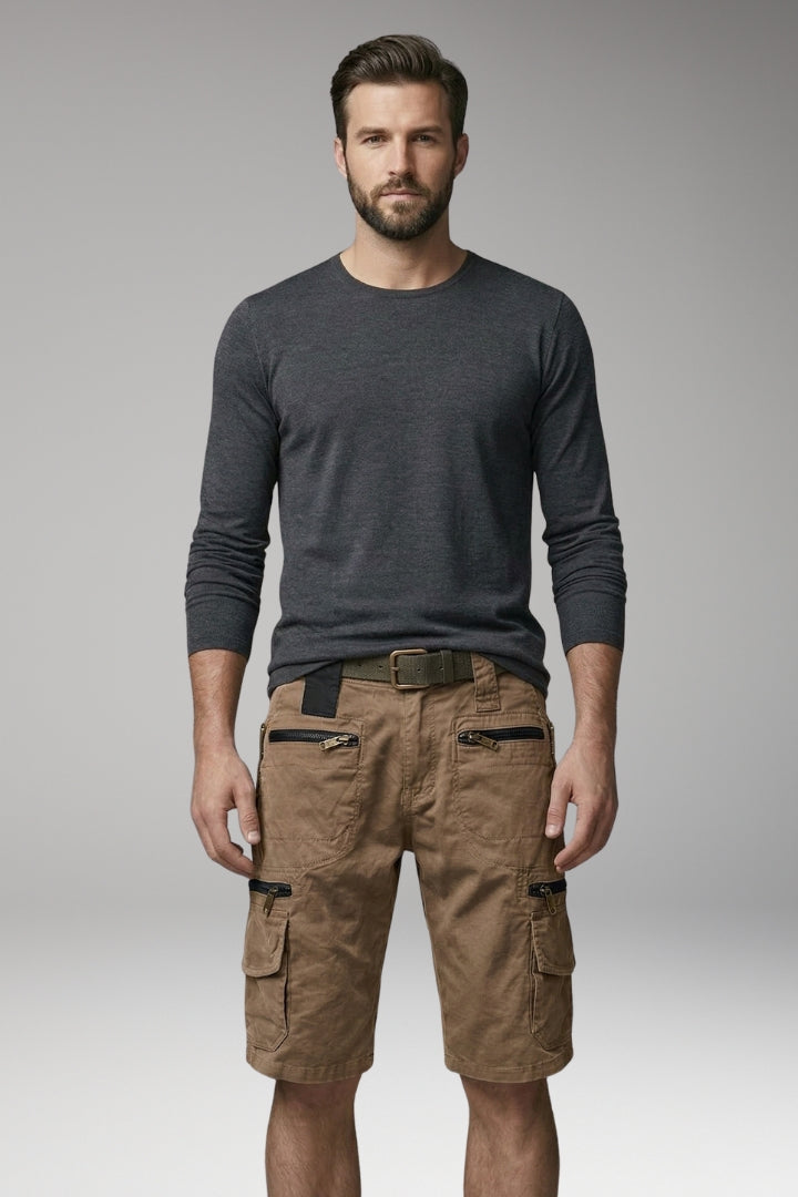 KROHN-E Herren Cargo-Shorts Baumwolle mehrere Taschen Gürtelschlaufen