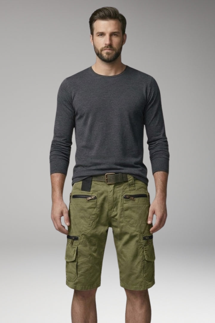 KROHN-E Herren Cargo-Shorts Baumwolle mehrere Taschen Gürtelschlaufen