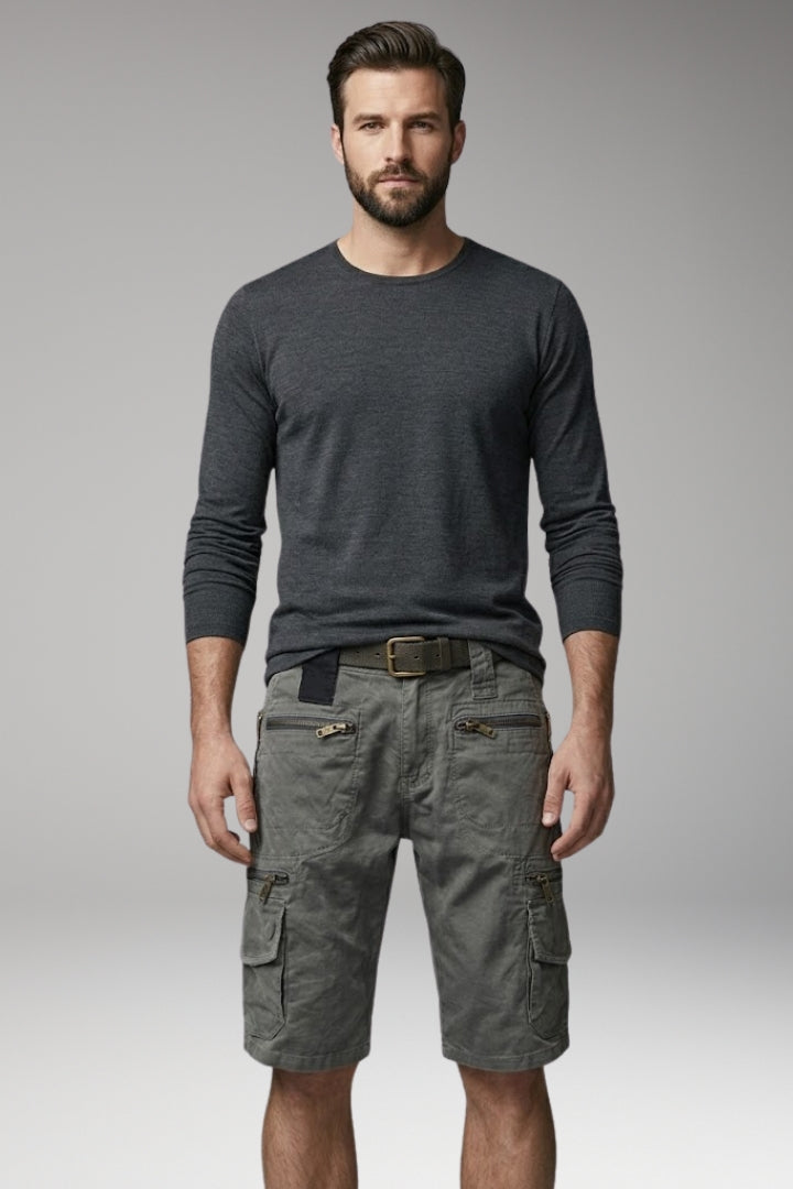 KROHN-E Herren Cargo-Shorts Baumwolle mehrere Taschen Gürtelschlaufen