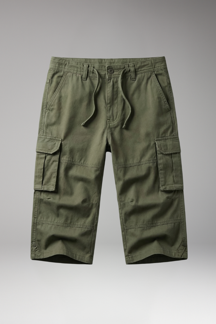 KROHN-E Herren Cargo-Hose khaki 3/4-Länge Baumwolle